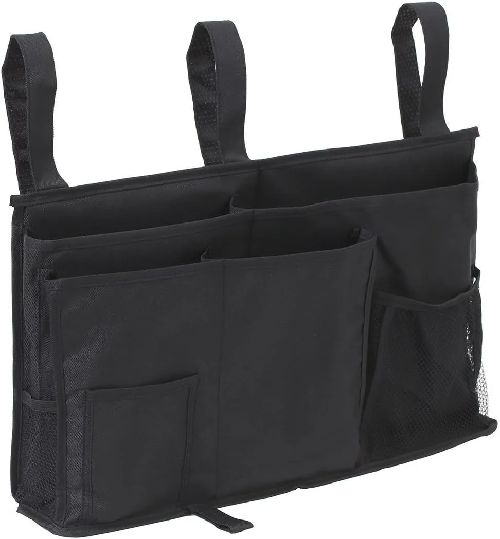 Large Pocket Bedside, Hanging Storage Organizer 8 Pockets for Books,Phones,Tablets,Accessory and TV Remote - Best for Headboards,Bed Rails,Dorm Rooms,Bunk Beds,Apartments,Bathrooms & Travel(Black)
