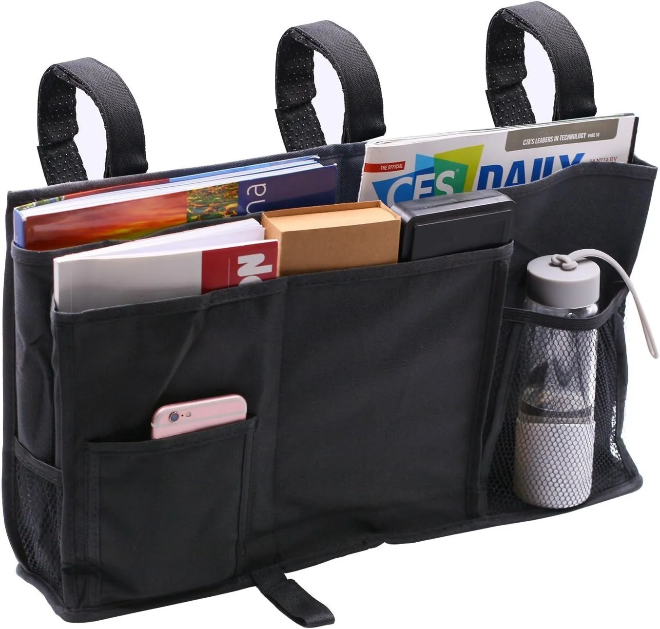Large Pocket Bedside, Hanging Storage Organizer 8 Pockets for Books,Phones,Tablets,Accessory and TV Remote - Best for Headboards,Bed Rails,Dorm Rooms,Bunk Beds,Apartments,Bathrooms & Travel(Black)