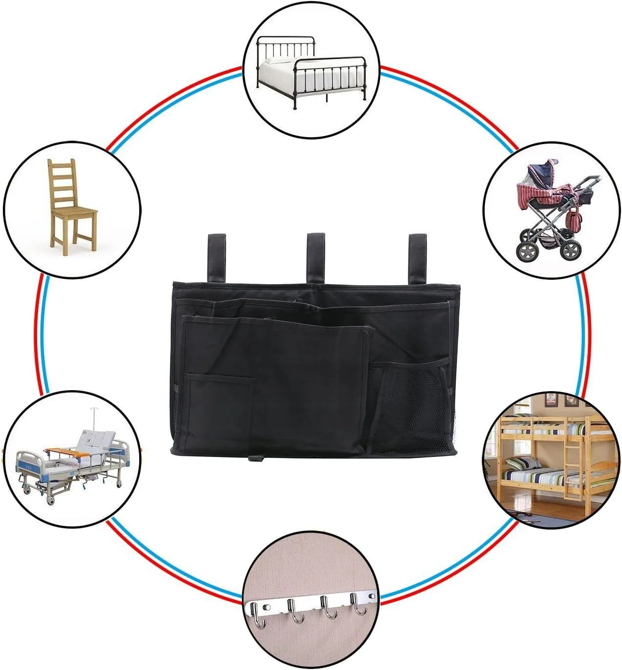 Large Pocket Bedside, Hanging Storage Organizer 8 Pockets for Books,Phones,Tablets,Accessory and TV Remote - Best for Headboards,Bed Rails,Dorm Rooms,Bunk Beds,Apartments,Bathrooms & Travel(Black)