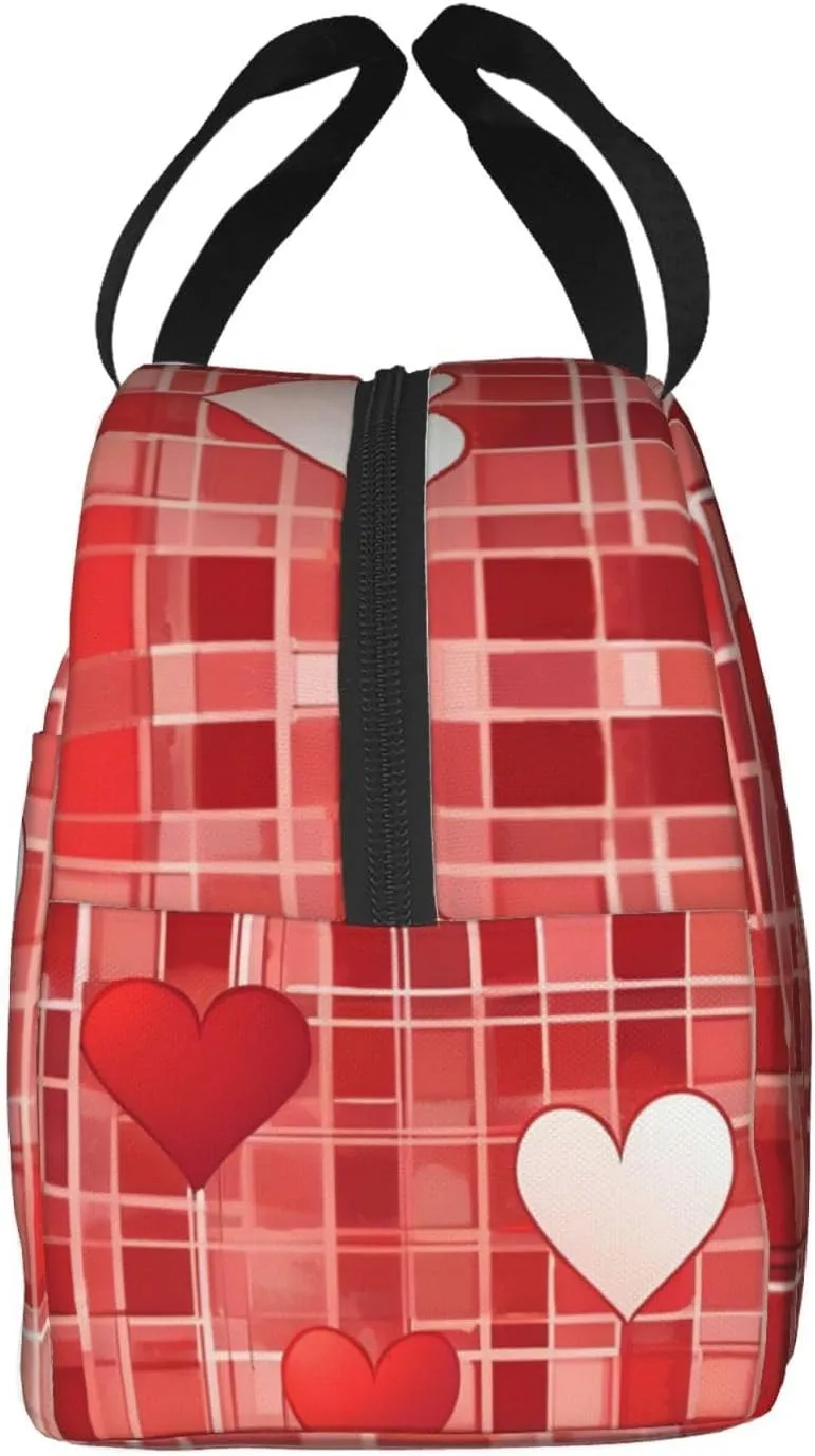 Lattice Grid Red Romance Lunch Bag for Women Men Insulated Lunch Box for Work/Picnic/Travel Reusable Durable Lunch Box