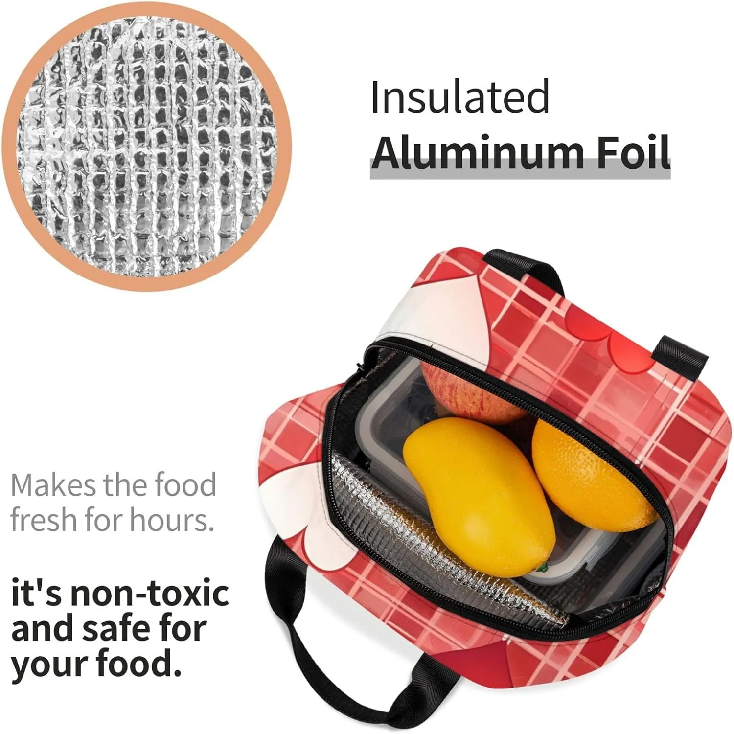 Lattice Grid Red Romance Lunch Bag for Women Men Insulated Lunch Box for Work/Picnic/Travel Reusable Durable Lunch Box