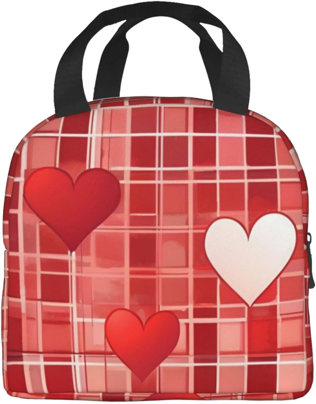 Lattice Grid Red Romance Lunch Bag for Women Men Insulated Lunch Box for Work/Picnic/Travel Reusable Durable Lunch Box