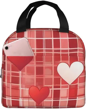 Lattice Grid Red Romance Lunch Bag for Women Men Insulated Lunch Box for Work/Picnic/Travel Reusable Durable Lunch Box