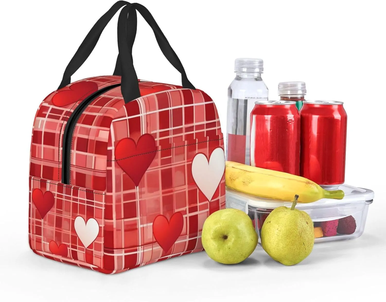 Lattice Grid Red Romance Lunch Bag for Women Men Insulated Lunch Box for Work/Picnic/Travel Reusable Durable Lunch Box