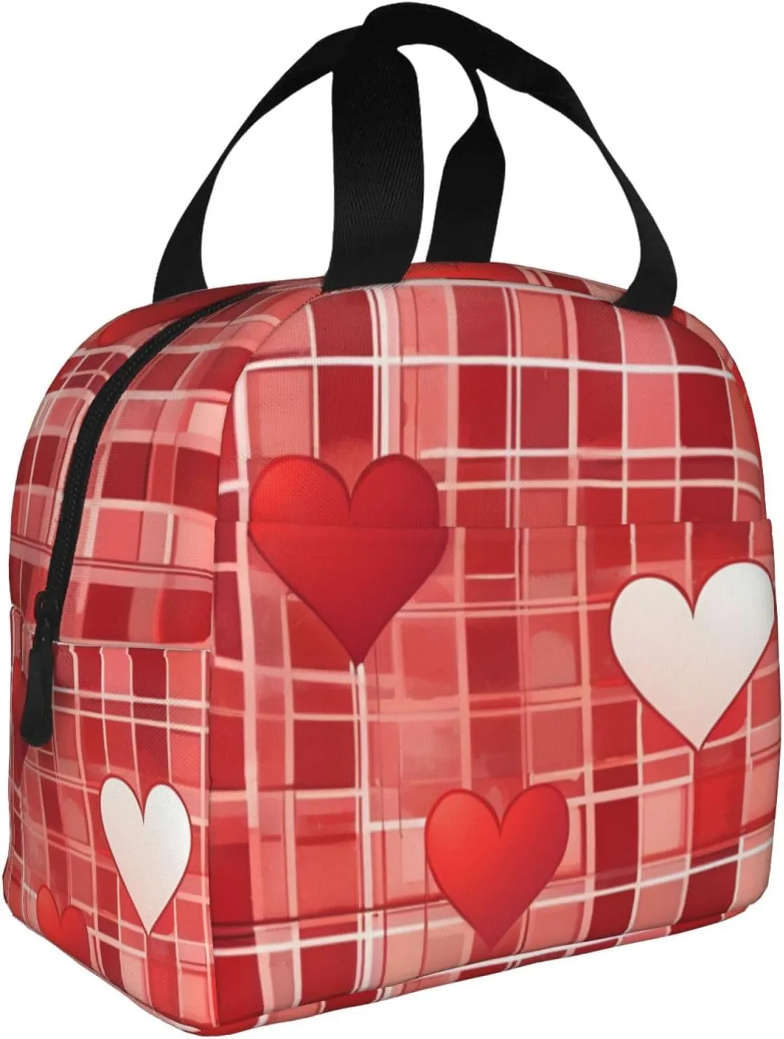 Lattice Grid Red Romance Lunch Bag for Women Men Insulated Lunch Box for Work/Picnic/Travel Reusable Durable Lunch Box