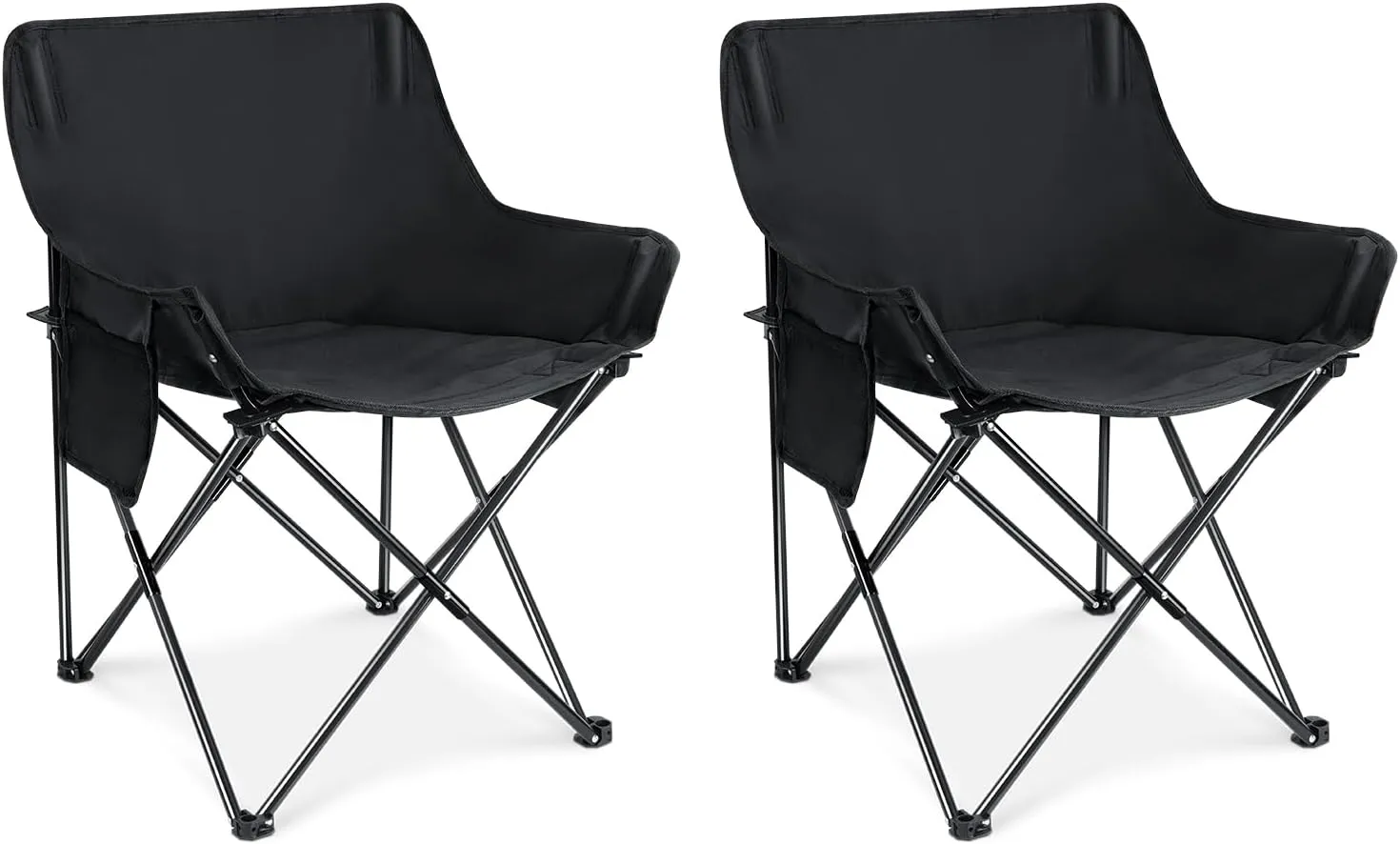 Leonyo 2 Pack Folding Camping Chairs, Portable Outdoor Beach Lawn Chairs for Adults with Carrying Bag for Outside Fishing, Hiking & Festivals, Black