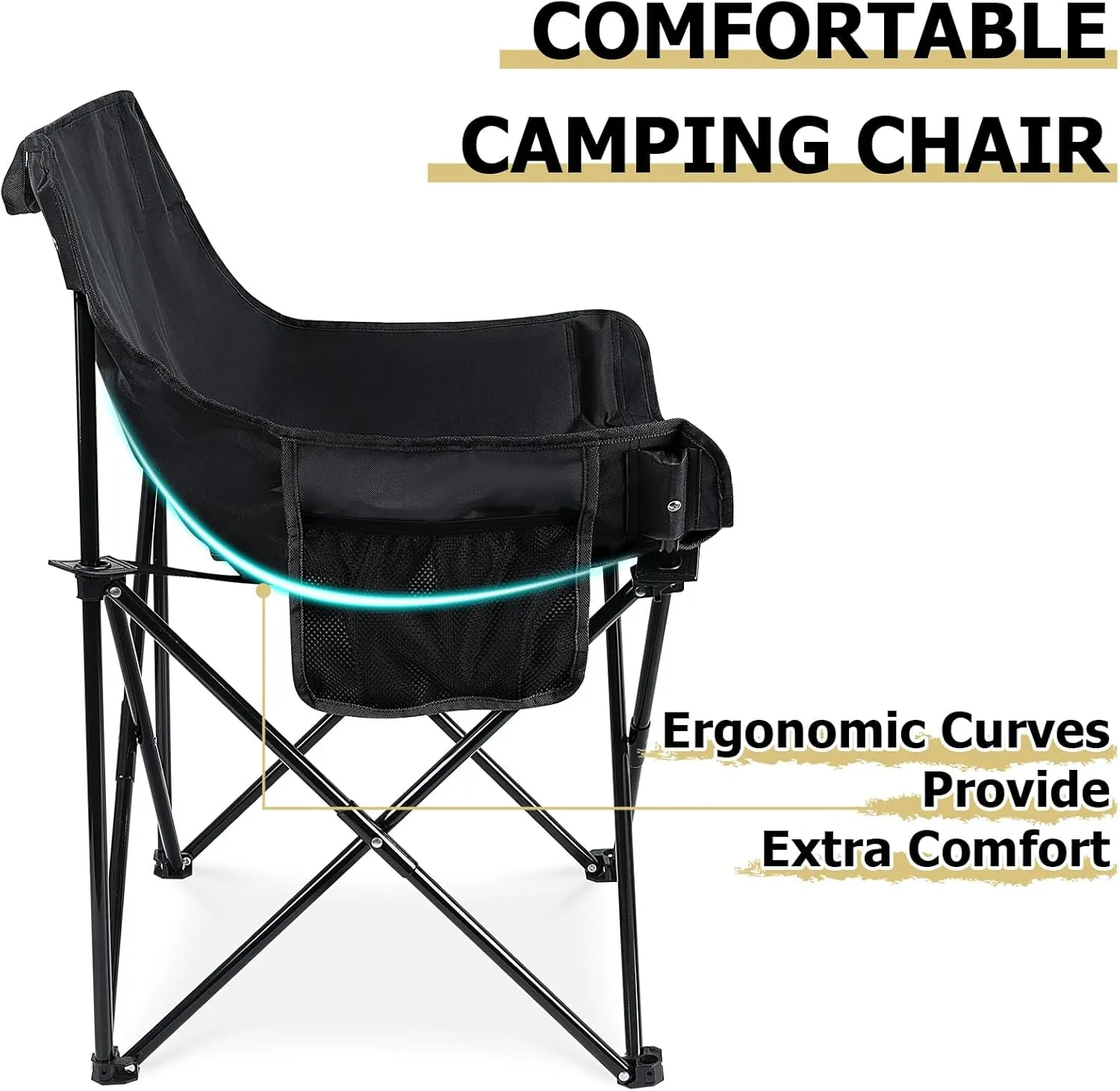 Leonyo 2 Pack Folding Camping Chairs, Portable Outdoor Beach Lawn Chairs for Adults with Carrying Bag for Outside Fishing, Hiking & Festivals, Black