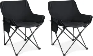 Leonyo 2 Pack Folding Camping Chairs, Portable Outdoor Beach Lawn Chairs for Adults with Carrying Bag for Outside Fishing, Hiking & Festivals, Black