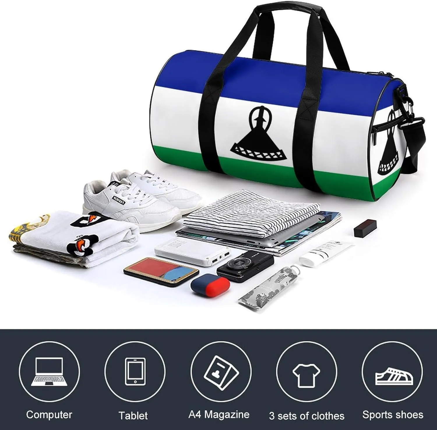 Lesotho Flag Gym Duffel with Wet Pocket for Boys Girls Sports Travel Overnight Weekender