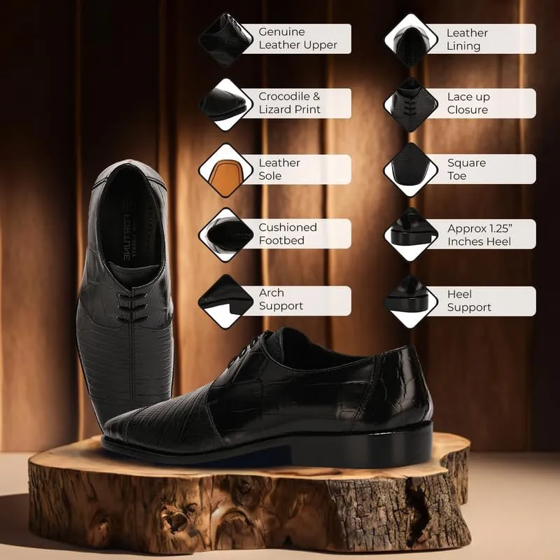 LIBERTYZENO Mens Croco Lizard Print Genuine Leather Adults Slip On & Lace Up Oxford Dress Shoes for Easter Gift