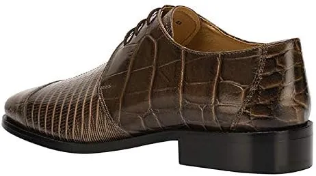 LIBERTYZENO Mens Croco Lizard Print Genuine Leather Adults Slip On & Lace Up Oxford Dress Shoes for Easter Gift