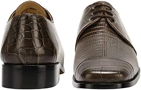 LIBERTYZENO Mens Croco Lizard Print Genuine Leather Adults Slip On & Lace Up Oxford Dress Shoes for Easter Gift