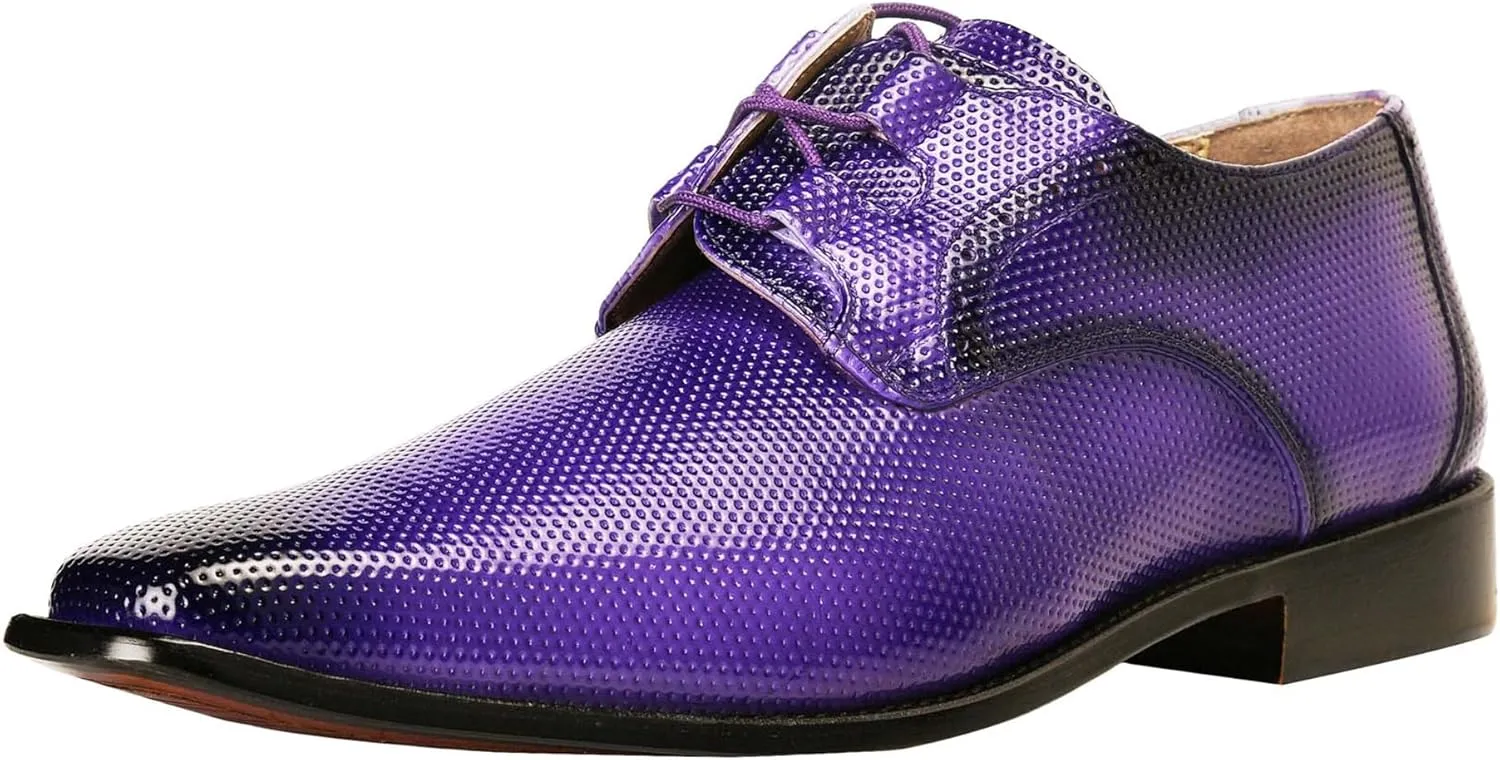 LIBERTYZENO Mens Plain & Animal Print Purple Genuine Leather Adults Slip On & Lace Up Oxford Dress Shoes/Prom Shoes for Easter Gift