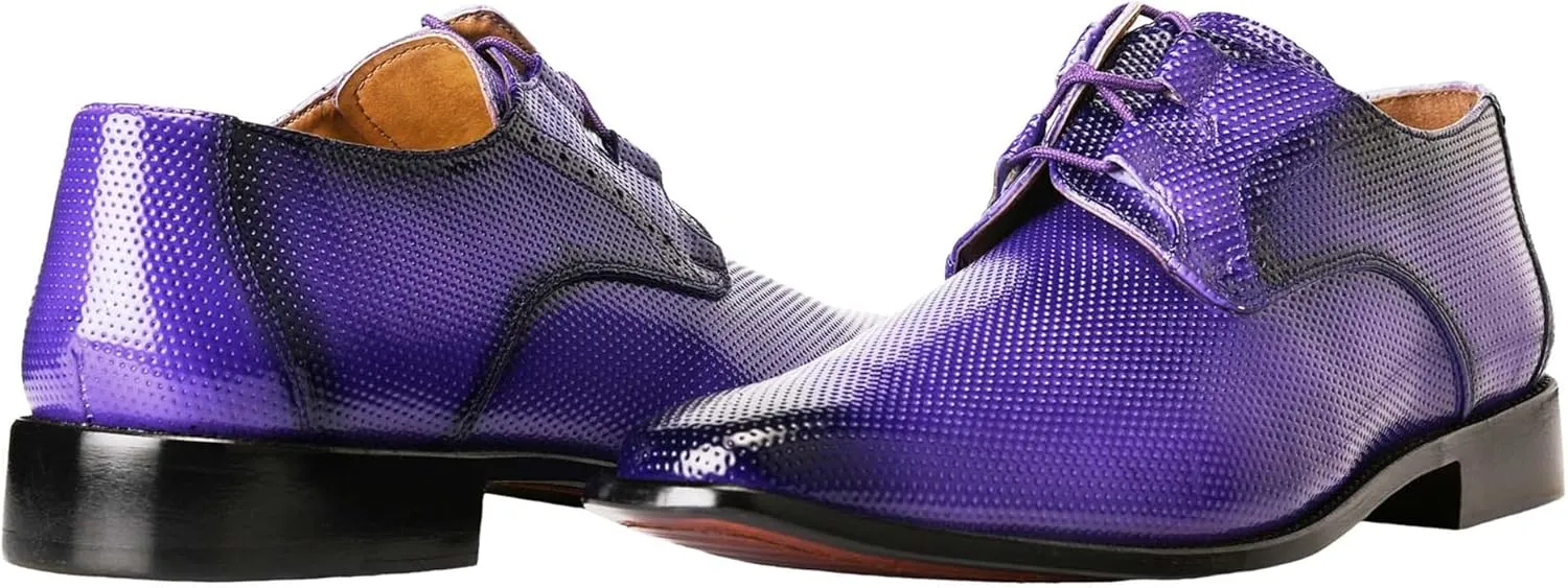 LIBERTYZENO Mens Plain & Animal Print Purple Genuine Leather Adults Slip On & Lace Up Oxford Dress Shoes/Prom Shoes for Easter Gift