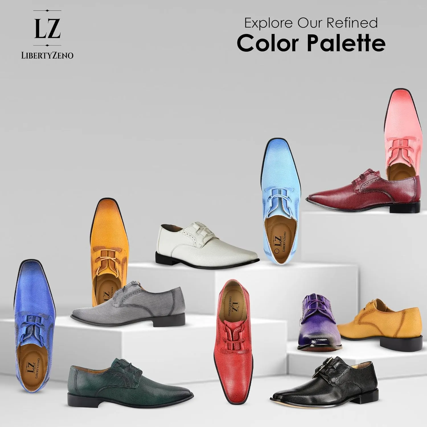 LIBERTYZENO Mens Plain & Animal Print Purple Genuine Leather Adults Slip On & Lace Up Oxford Dress Shoes/Prom Shoes for Easter Gift