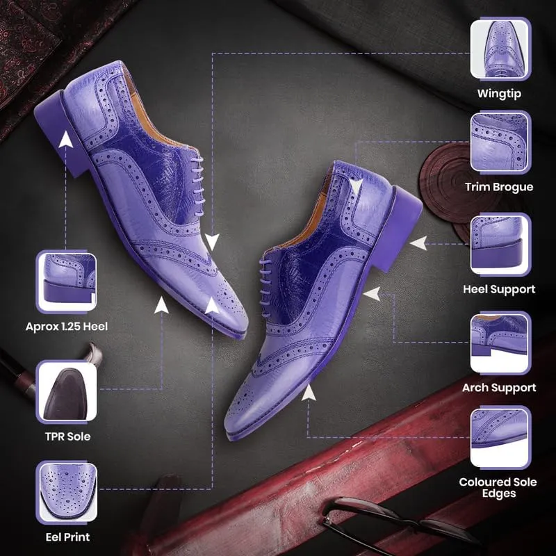 LIBERTYZENO Mens Plain & Animal Print Purple Genuine Leather Adults Slip On & Lace Up Oxford Dress Shoes/Prom Shoes for Prom Graduation