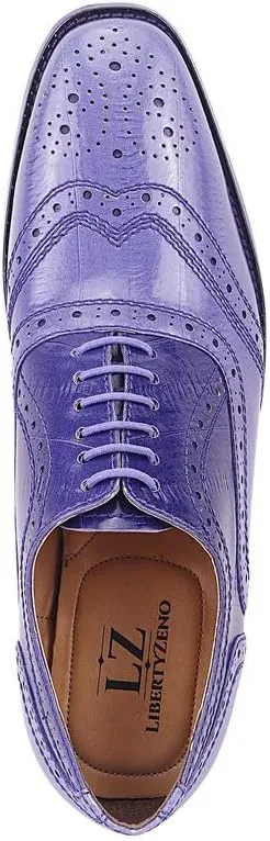 LIBERTYZENO Mens Plain & Animal Print Purple Genuine Leather Adults Slip On & Lace Up Oxford Dress Shoes/Prom Shoes for Prom Graduation