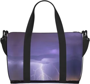 Lightning Storm Hand-held travel bag, messenger casual handbag, suitable for work, travel, fitness, tourism, women's zipper storage bag,