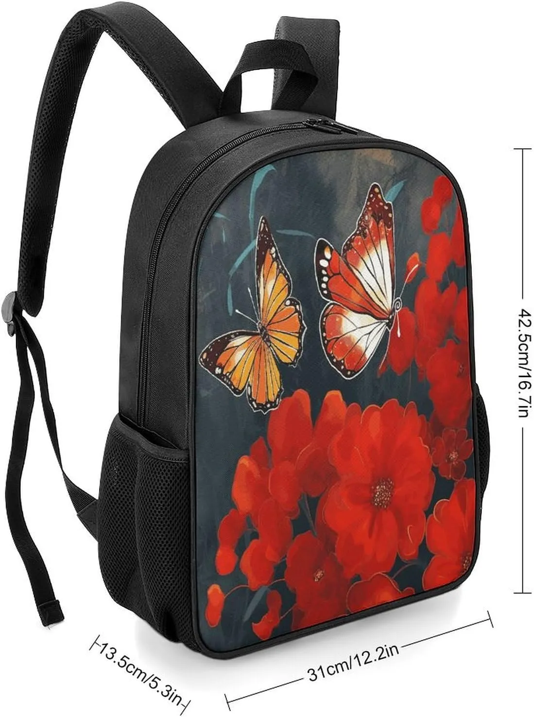 Lightweight Backpacks Cute Travel Bag Durable Red Flowers And Butterflies Printing Small Travel Backpack For Women & Men