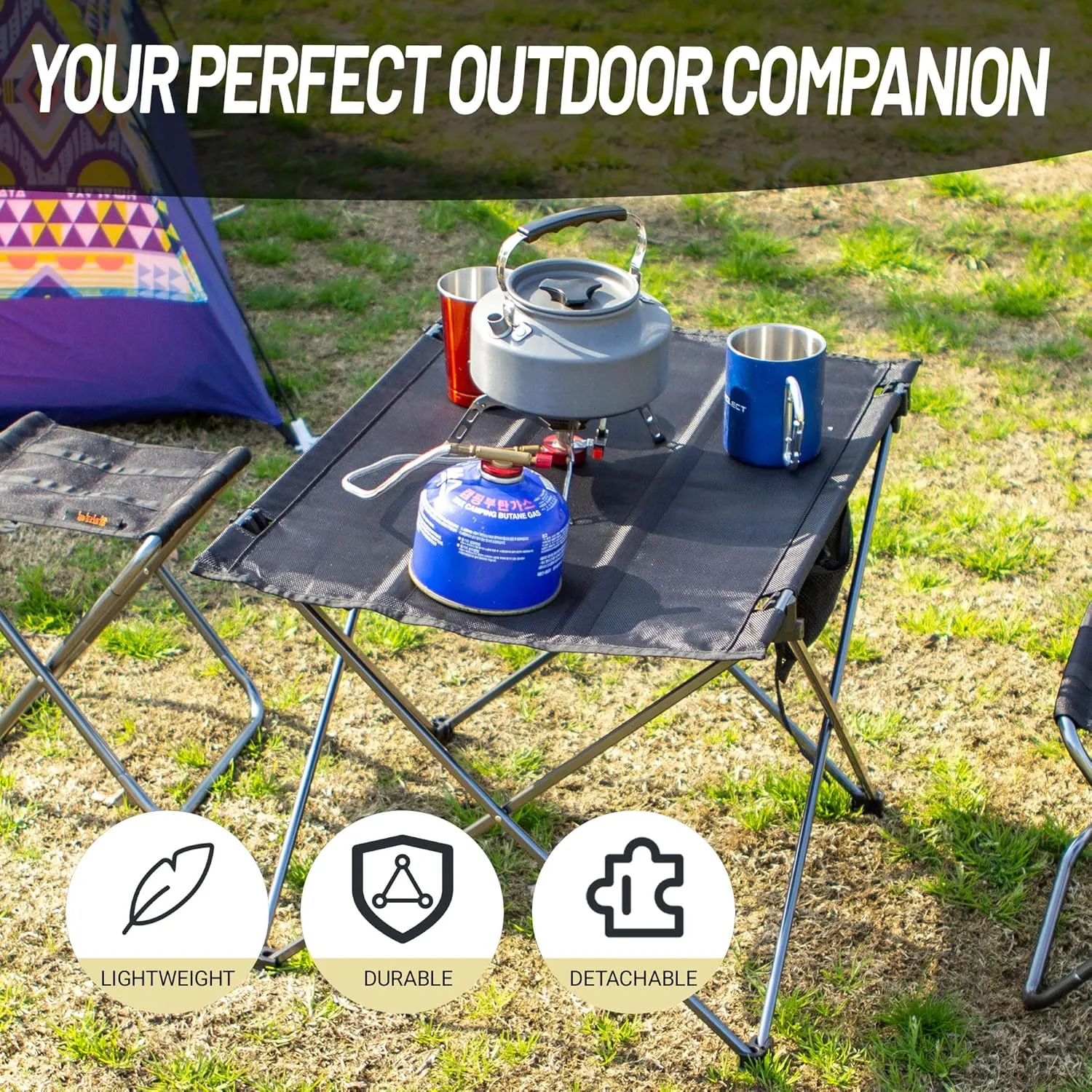 Lightweight Camping Folding Table Set, Small Durable Aluminum Frame and Seat for 3 People, Oxford Cloth Tabletop Aluminum for Outdoor Garden BBQ Beach Picnic (Small Table with 5 Chairs)