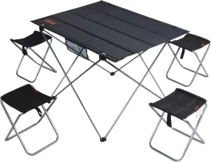Lightweight Camping Folding Table Set, Small Durable Aluminum Frame and Seat for 3 People, Oxford Cloth Tabletop Aluminum for Outdoor Garden BBQ Beach Picnic (Small Table with 5 Chairs)