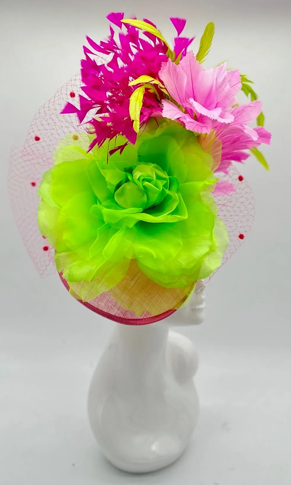Lime Green and Pink Derby Fascinator, Kentucky Derby Hat Alternative, Kentucky derby hat (GOLD LINE)