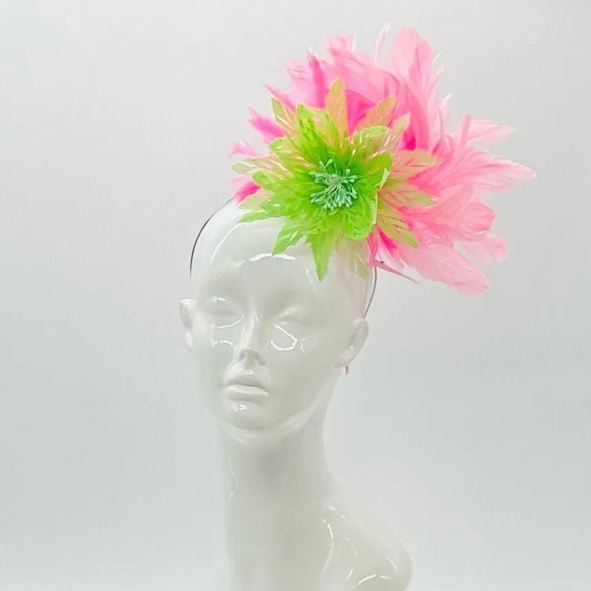 Lime Green, Hot Pink and Light Pink Derby Fascinator, Kentucky Derby Hat Alternative, Kentucky derby hat (GOLD LINE)