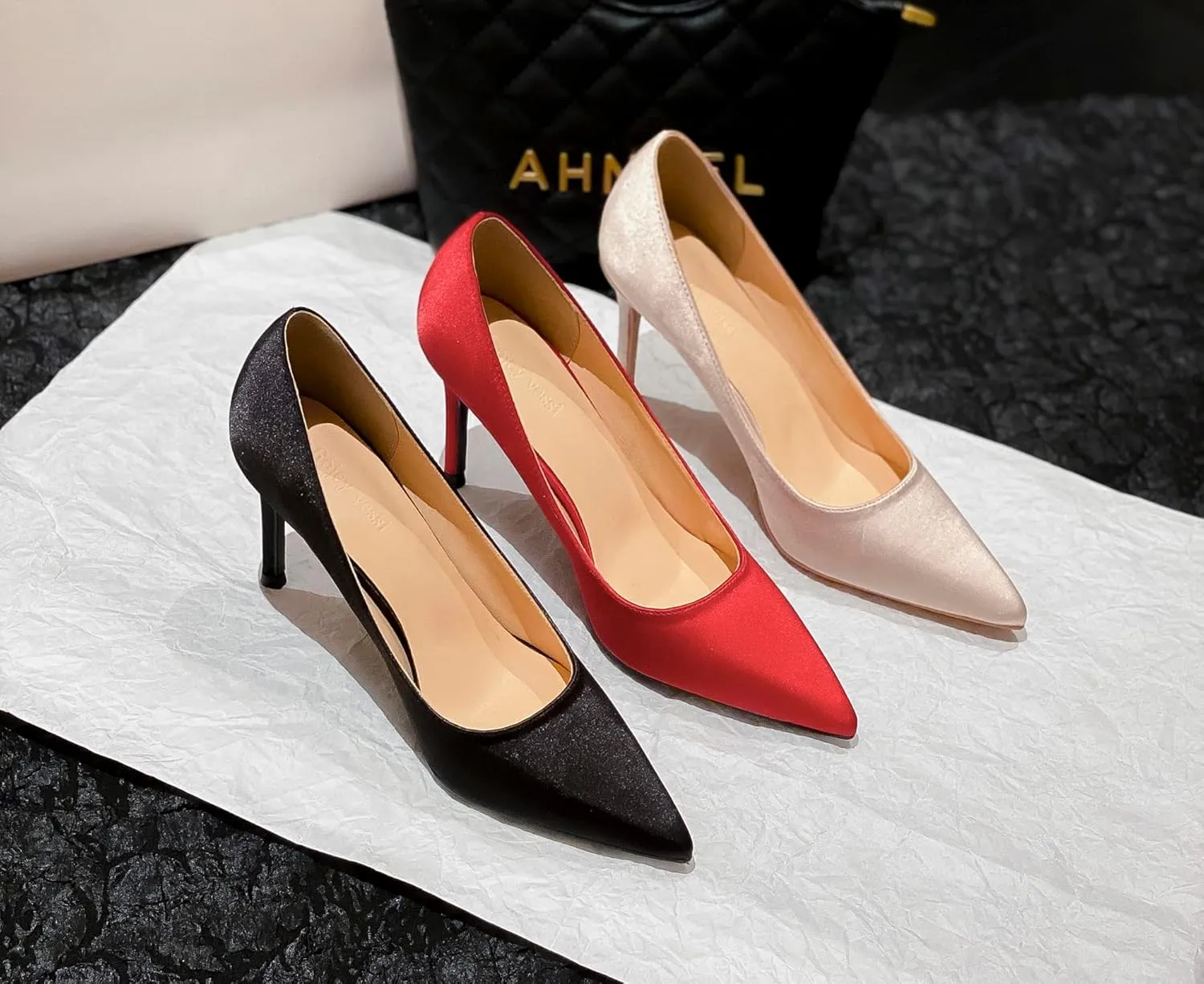 LizFoYa Women Classic Satin Wedding High Heels Pointy Toe Bridal Pumps 4 Inches Evening Stiletto Heel Shoes