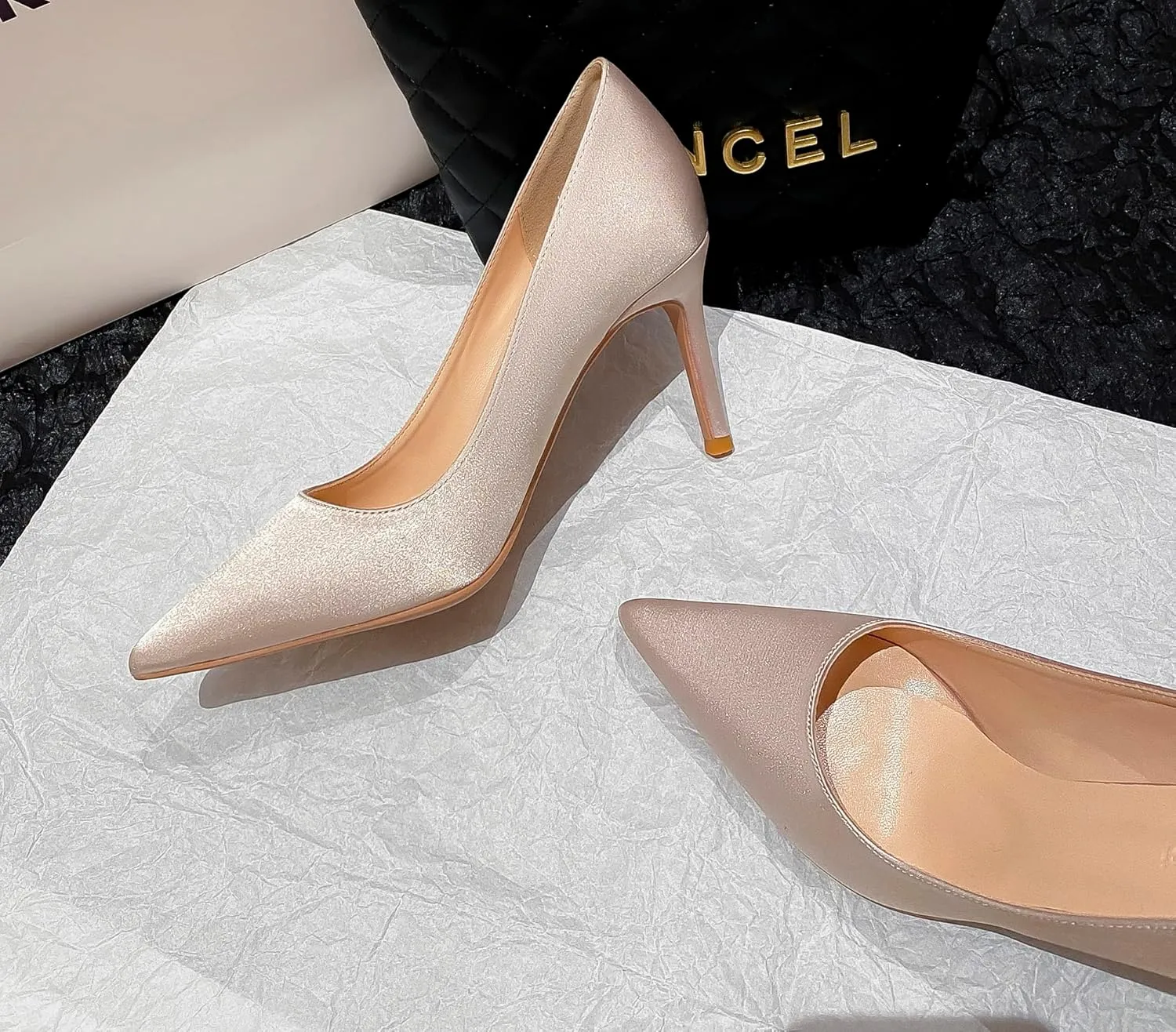 LizFoYa Women Classic Satin Wedding High Heels Pointy Toe Bridal Pumps 4 Inches Evening Stiletto Heel Shoes