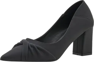 LizFoYa Women Ruched Band Office Daily Wear Work Pump Block Heel Pointed Toe Foldable Chunky Mid Heels