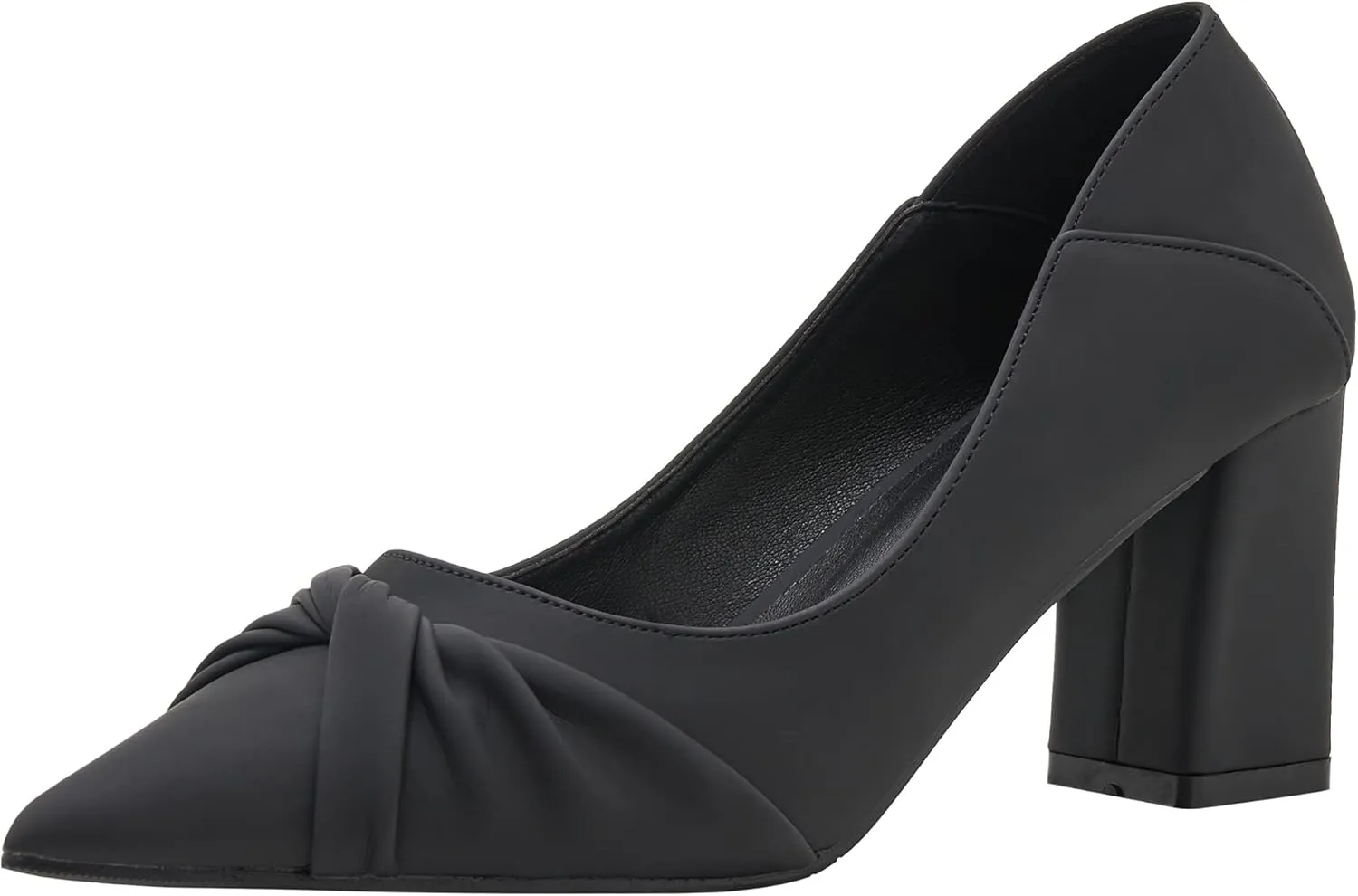 LizFoYa Women Ruched Band Office Daily Wear Work Pump Block Heel Pointed Toe Foldable Chunky Mid Heels