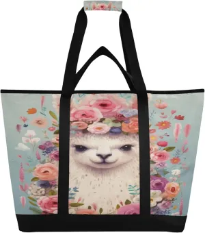 Llama Reusable Insulated Cooler Bag with Ice Pack Compartment - Large 47L Waterproof Thermal Grocery Tote for Picnic Beach Camping Lunch Storage