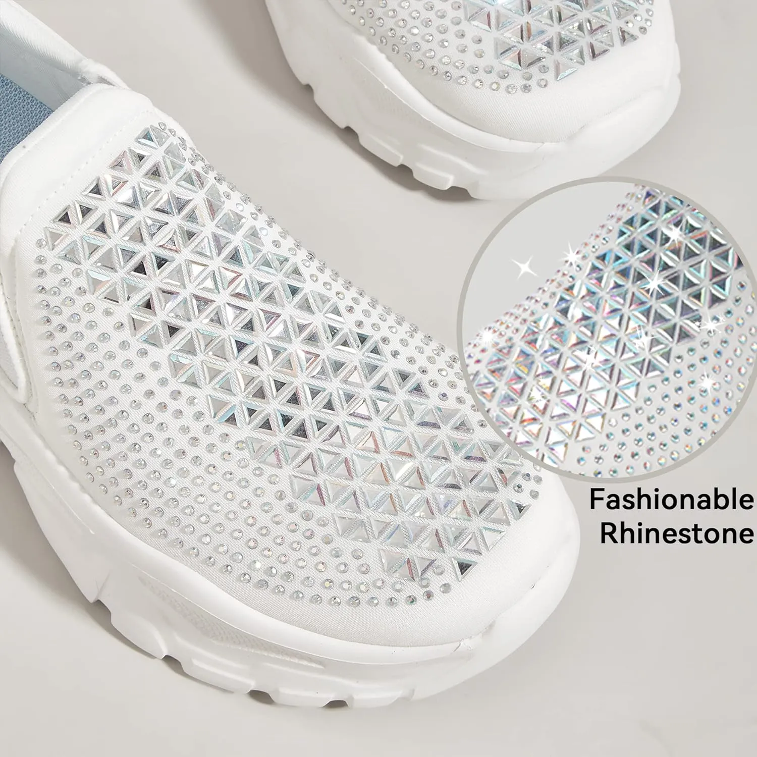 LUCKY STEP Women Slip On Rhinestone Sneaker Chunky Fashion Platform Sparkly Elastic Walking Shoes