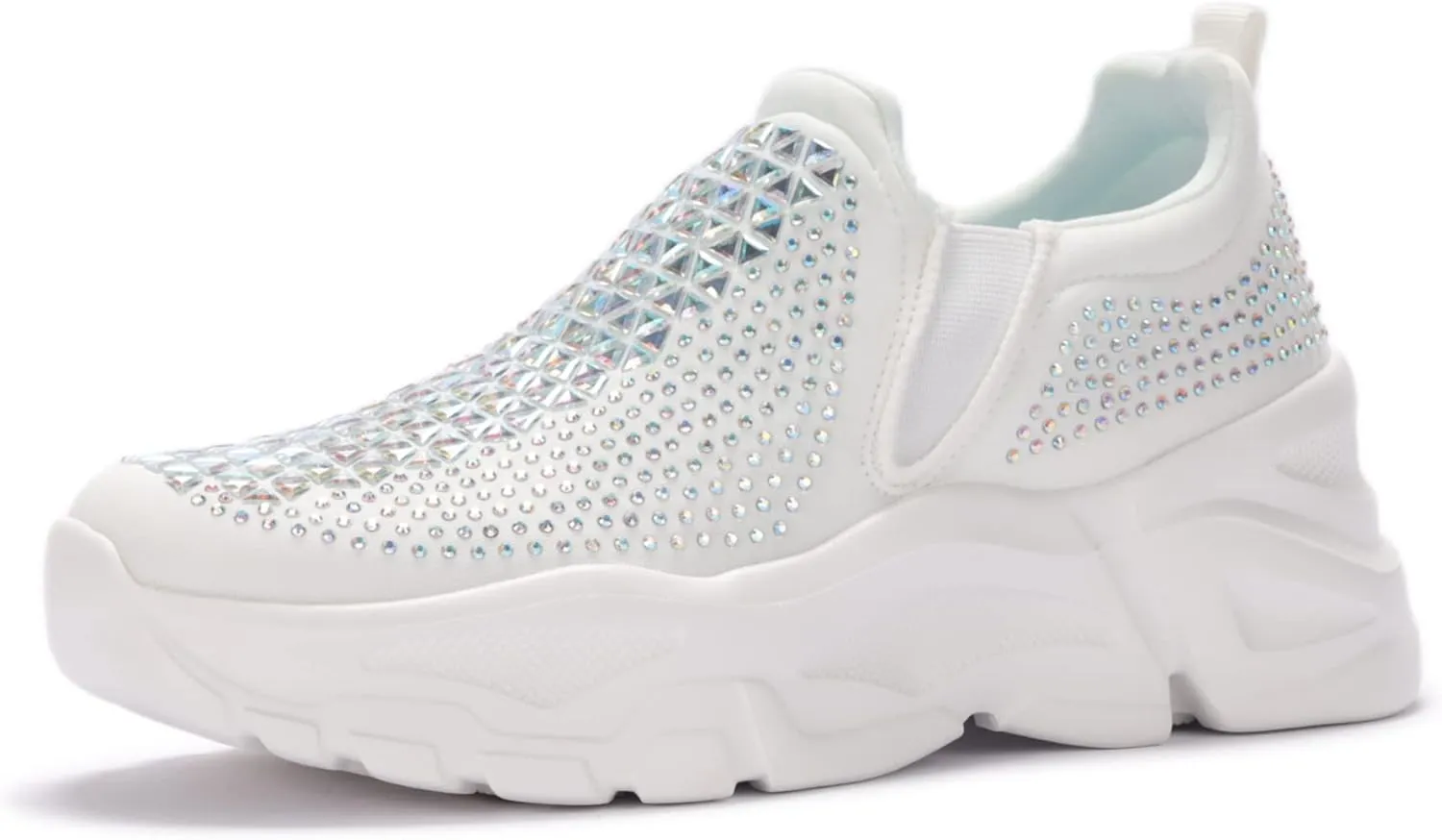 LUCKY STEP Women Slip On Rhinestone Sneaker Chunky Fashion Platform Sparkly Elastic Walking Shoes