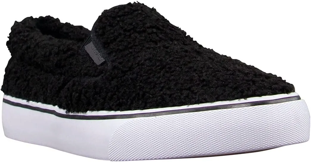 Lugz Women's Clipper Fleece Fashion Sneaker, Black/White, 8 M US