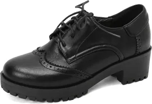 LUXMAX Woemn Lace Up Oxford Shoes Chunky Mid Heel Vintage Wingtip Saddle Shoes Platform Retro Comfortable Pumps