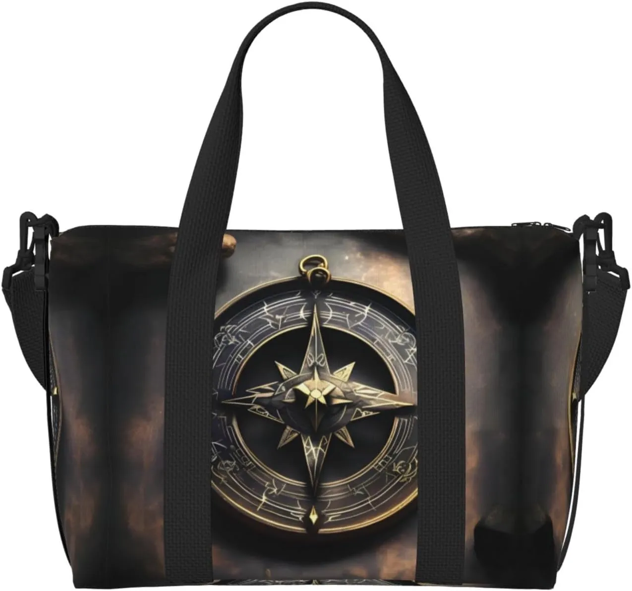 Magical Design Norse Runes Compass Hand-held travel bag, messenger casual handbag, suitable for work, travel, fitness, tourism, women's zipper storage bag,