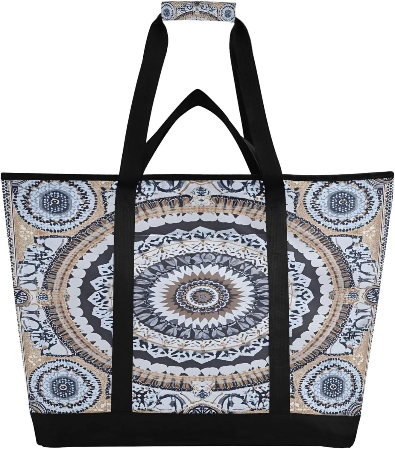 Mandala Reusable Insulated Cooler Bag with Ice Pack Compartment - Large 47L Waterproof Thermal Grocery Tote for Picnic Beach Camping Lunch Storage
