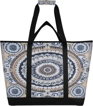 Mandala Reusable Insulated Cooler Bag with Ice Pack Compartment - Large 47L Waterproof Thermal Grocery Tote for Picnic Beach Camping Lunch Storage