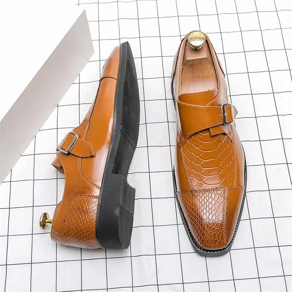 MCMUS Dress Oxford for Men Slip On Monk Strap Crocodile Print Faux Leather Non Slip Resistant Low Top Working Suitable for Many Occasions