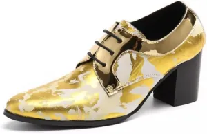 Men Oxford Shoes Lace Up Derby High Heel Flat Block Heel Slip On for Meeting Genuine Leather