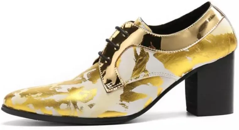 Men Oxford Shoes Lace Up Derby High Heel Flat Block Heel Slip On for Meeting Genuine Leather