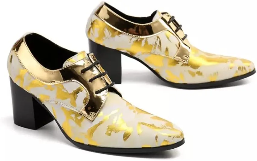 Men Oxford Shoes Lace Up Derby High Heel Flat Block Heel Slip On for Meeting Genuine Leather