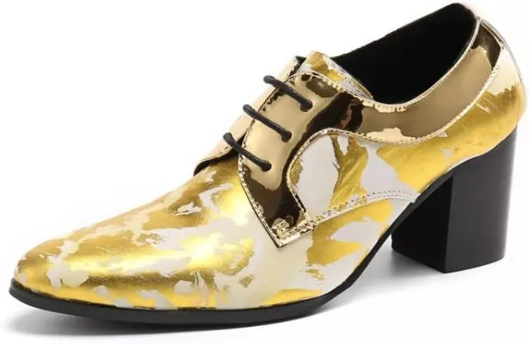 Men Oxford Shoes Lace Up Derby High Heel Flat Block Heel Slip On for Meeting Genuine Leather