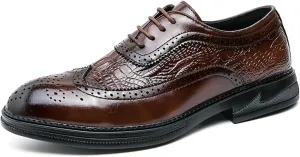 Men's Fashion Alligator Pattern Dress Oxfords Solid Color Low Top Pointed Toe Lace Up Non-Slip Business Casual Modern Derby Shoes for Wedding Office Formal Dress Shoes