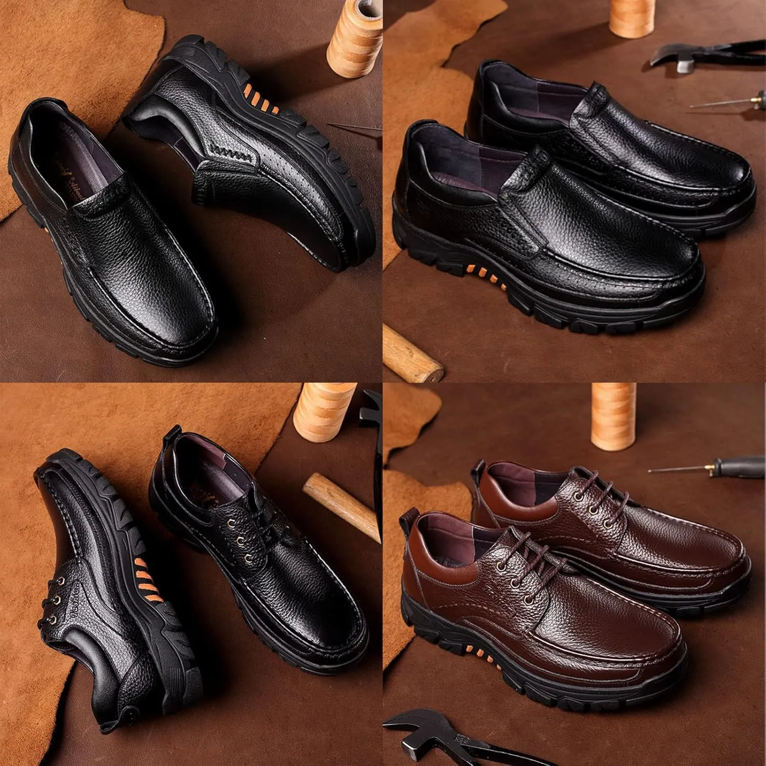 Men's Leather Arch Support Dress Shoes,Comfort Slip On/Lace up Non-Slip Softsole Casual Oxford Travel Walking Loafers