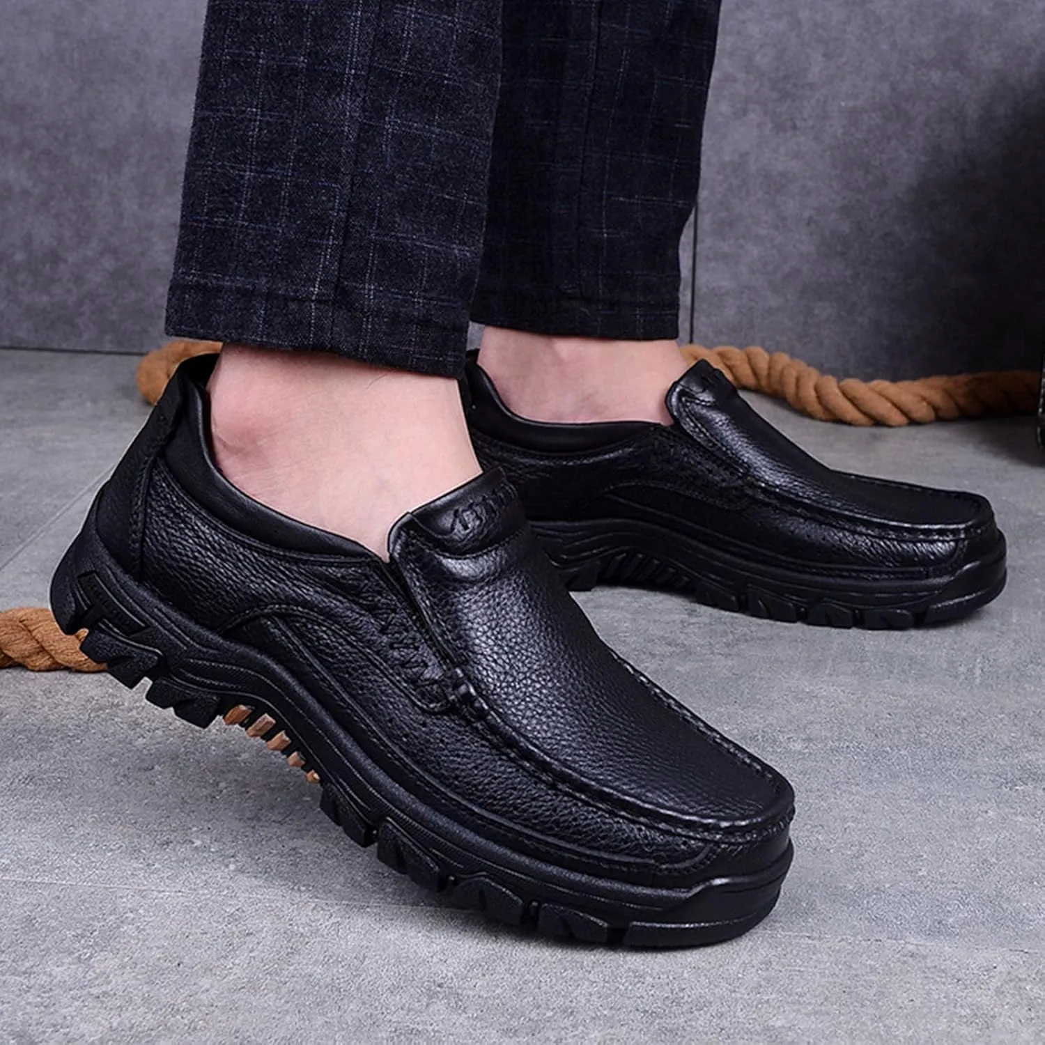 Men's Leather Arch Support Dress Shoes,Comfort Slip On/Lace up Non-Slip Softsole Casual Oxford Travel Walking Loafers