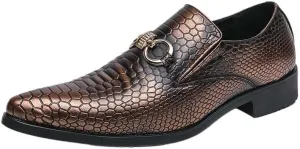 Men's Slip-On Oxford Shoes, Crocodile Pattern PU Leather Casual Dress Shoes, Luxury Business & Leisure Walking Shoes for Men