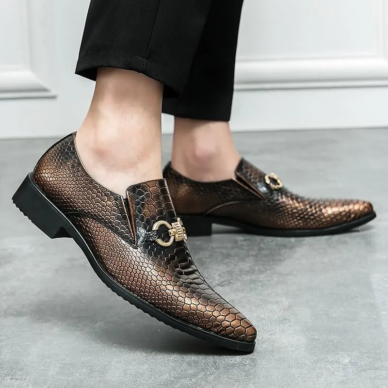 Men's Slip-On Oxford Shoes, Crocodile Pattern PU Leather Casual Dress Shoes, Luxury Business & Leisure Walking Shoes for Men