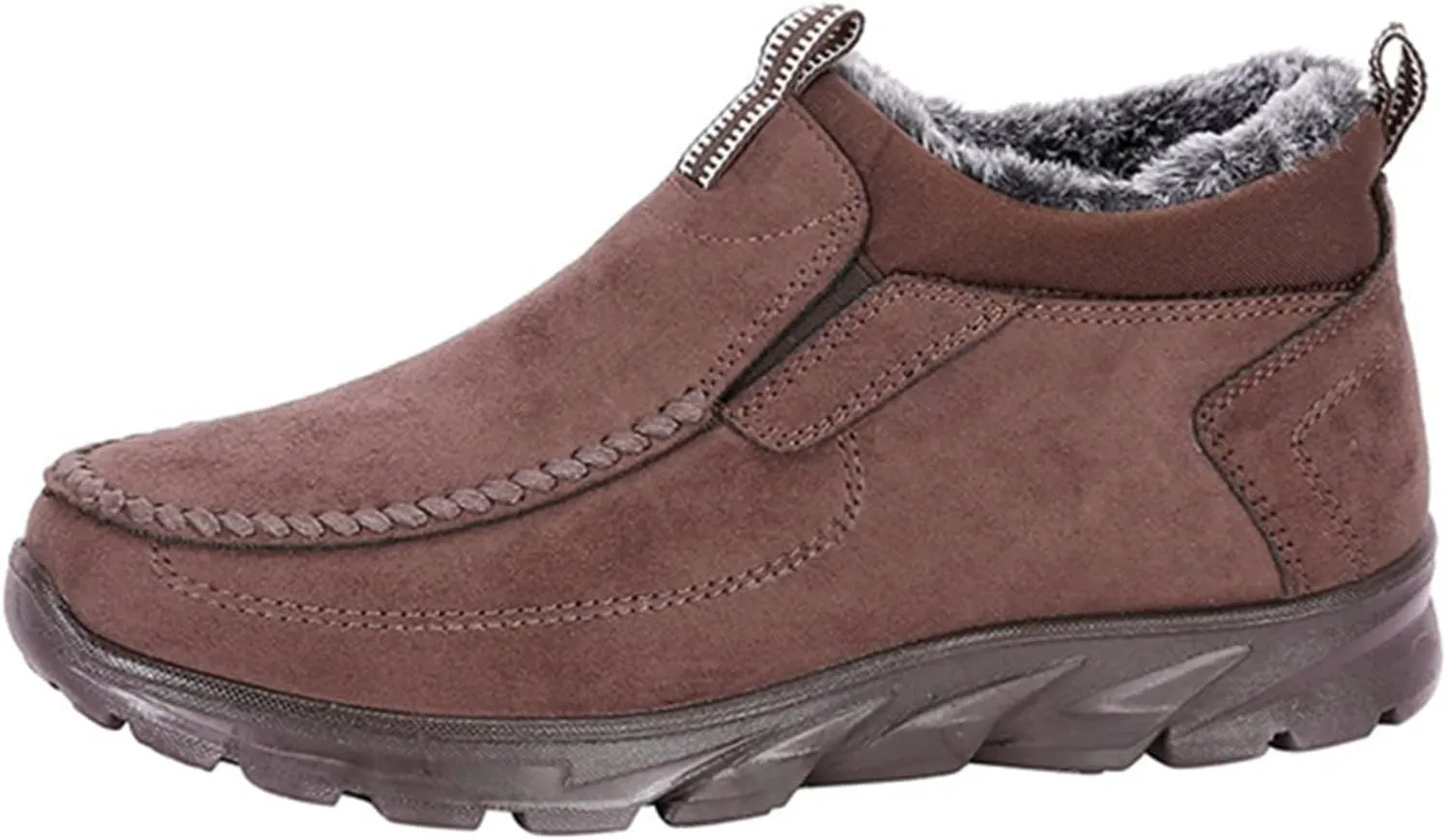 Men's Snow Boots Solid Color Flat Lazy Shoes Round Toe Slip On Ankle Booties Winter Fur Lined Sneaker Outdoor Walking Shoes